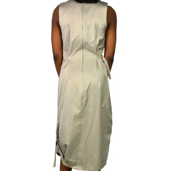 Cargo Utility Midi Dress Tan Khaki Stretch Zippers Parachute Sack Utilitarian XS - Picture 12 of 16